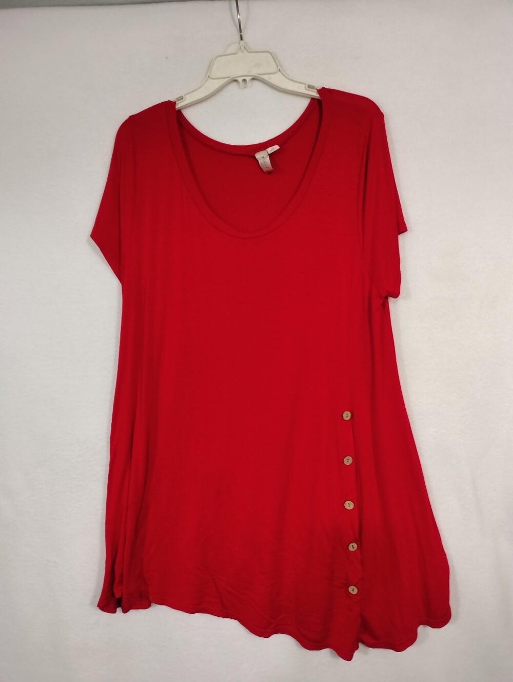 Misia Red Short Sleeve Scoop Neck Tunic with Side Button Accents